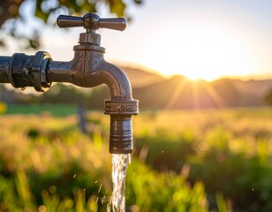 屋外にある水道の蛇口から出る水