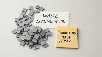 Grey shapes pile showing waste accumulation on a table