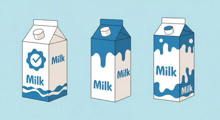 Discover fresh milk options with these charming cartoon illustrations, perfect for branding, menus, and educational content on healthy eating habits