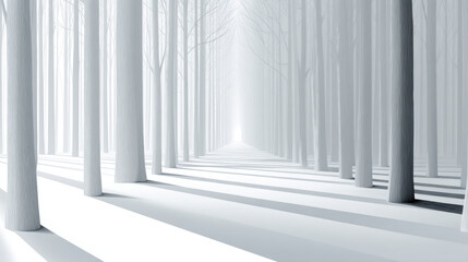 Obraz premium Path with Shadows, A minimalist flat design illustration of a straight forest path with simple, elongated shadows cast by stylized trees to one side. Suggesting time or progress.