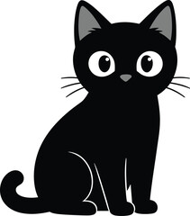 Adorable black cat sitting patiently with big eyes, perfect for children's books or Halloween promotions that need a cute, playful touch