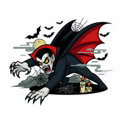 Creepy Vampire Halloween Illustration with Bats and Candles