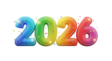 Vibrant 3D numbers 2026 with colorful confetti and sparkle, celebrating future success and new beginnings