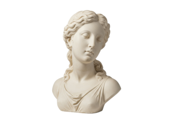 Elegant female bust statue isolated on transparent background, classical sculpture in PNG format for art and design projects