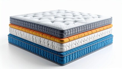 Layered Mattress Design with Quilted Top and Colorful Support Structure for Editorial Styling and Sleep Wellness Themes