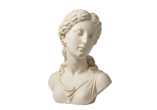 Elegant female bust statue isolated on transparent background, classical sculpture in PNG format for art and design projects