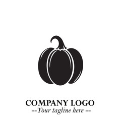Pumpkin Logo Symbol in Black on the White Background Minimalist Vegetable Vector Illustration