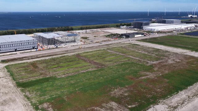 Lelystad, Flevoland, the Netherlands: Flevokust Haven Lelystad industrial estate with new logistics companies
