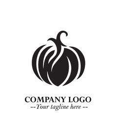 Pumpkin Logo Symbol in Black on the White Background Minimalist Vegetable Vector Illustration