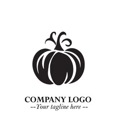 Pumpkin Logo Symbol in Black on the White Background Minimalist Vegetable Vector Illustration