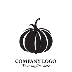 Pumpkin Logo Symbol in Black on the White Background Minimalist Vegetable Vector Illustration