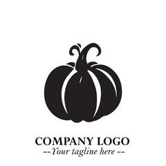 Pumpkin Logo Symbol in Black on the White Background Minimalist Vegetable Vector Illustration