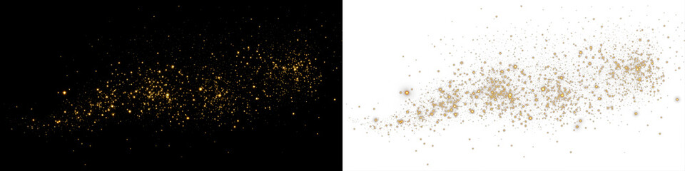 Gold glitter png overlay on contrasting black and white backgrounds, creating a shimmering effect for design projects, enhancing visual appeal and creativity