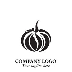 Pumpkin Logo Symbol in Black on the White Background Minimalist Vegetable Vector Illustration