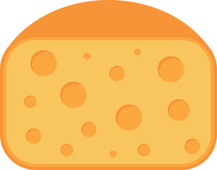 A large piece of cheese with holes, half of a cheese package. Isolated vector illustration on a transparent background.