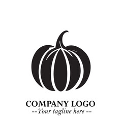 Pumpkin Logo Symbol in Black on the White Background Minimalist Vegetable Vector Illustration