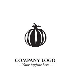 Pumpkin Logo Symbol in Black on the White Background Minimalist Vegetable Vector Illustration