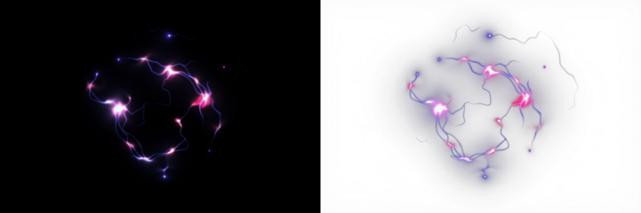 Abstract glowing energy particles in vibrant colors, swirling and connecting in a dynamic composition, creating a sense of movement and ethereal beauty with copy space