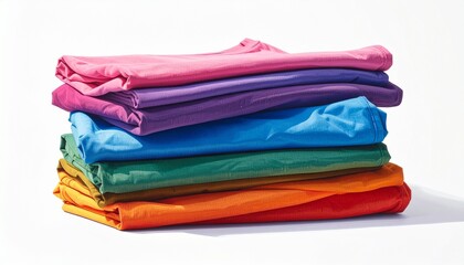 Stacked Folded Clothes in Rainbow Gradient on White Surface for Editorial Styling and Fashion Organization Themes