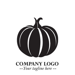 Pumpkin Logo Symbol in Black on the White Background Minimalist Vegetable Vector Illustration