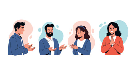 Diverse group of people engaged in conversation with animated expressions and gestures.