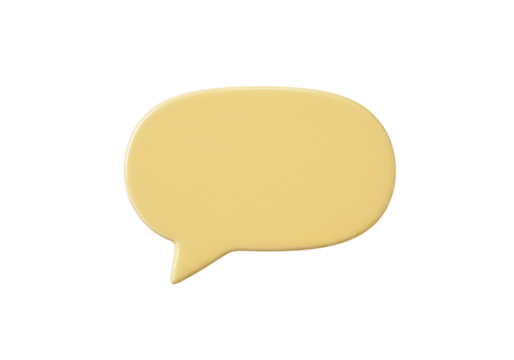 Yellow speech bubble PNG isolated on transparent background, 3D rendering message balloon for social media and communication