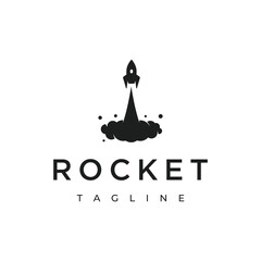 Rocket logo template launching to the moon, with creative design.