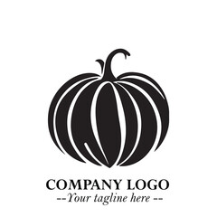 Pumpkin Logo Symbol in Black on the White Background Minimalist Vegetable Vector Illustration