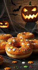 Halloween doughnuts with orange glaze and sprinkles 