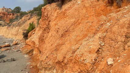 Seashore with yellow rocky cliffs in Spain