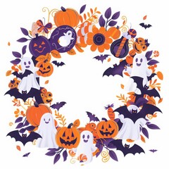 Fototapeta premium halloween wreath with ghosts