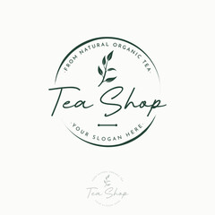 Logo of pure organic tea leaves with premium quality.