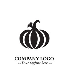 Pumpkin Logo Symbol in Black on the White Background Minimalist Vegetable Vector Illustration