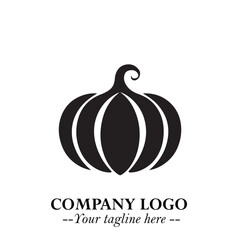 Pumpkin Logo Symbol in Black on the White Background Minimalist Vegetable Vector Illustration