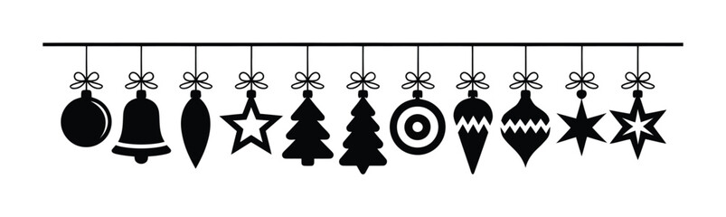 Hanging ornaments row christmas decoration vector