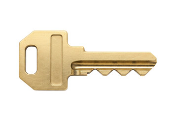 Brass door key isolated on transparent background, security and access hardware for home or office use