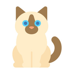 Cartoon siamese cat with blue eyes and brown ears in minimalist style