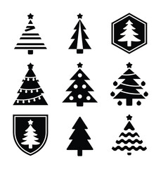 Obraz premium Christmas tree icons set festive holiday decoration vector
