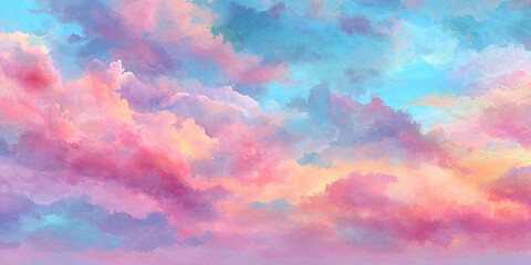 Vibrant sky filled with colorful clouds in shades of pink, blue, and purple creates serene and dreamy atmosphere