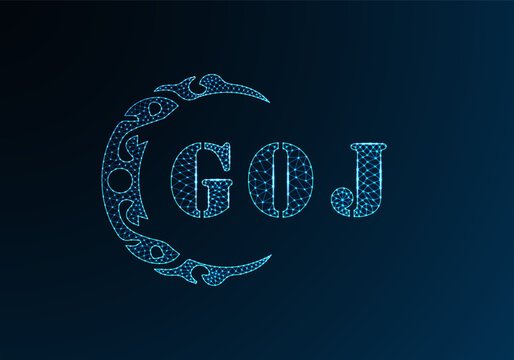 Low poly letter logo GOJ design. GOJ letter logo low poly vector design on blue color gradient background. GOJ logo low poly design