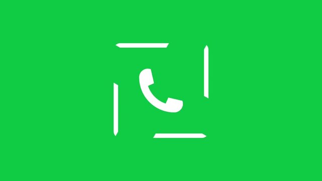 An animated phone call icon with a white outline on a green screen, great for chroma keying.