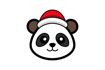 Panda Face in Holiday Hat Outline Illustration for Winter Celebration