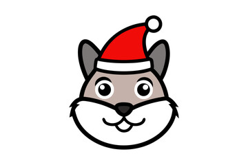 Squirrel Head in Christmas Hat Outline Vector Graphic
