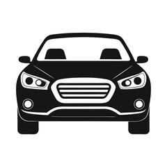 Front view of a modern black suv automobile with headlights and grille clearly visible on a white background