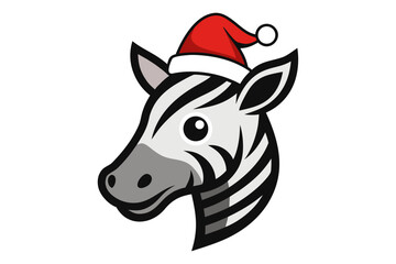 Zebra Head with Santa Hat Holiday Line Art Vector