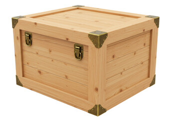 Wooden crate isolated on transparent background, vintage storage box with metal hardware for shipping and organization