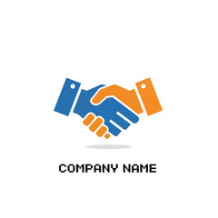 Blue and Orange Handshake Logo for Business Partnership.