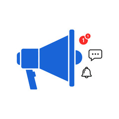 Blue Megaphone with Notification Icons for Announcements and Marketing.
