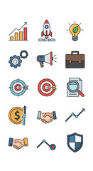 Business and Startup Icons Collection - Growth, Innovation, and Collaboration.