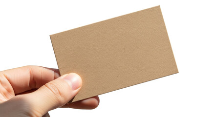 Hand holding a blank kraft paper business card, ready for your professional branding and contact details